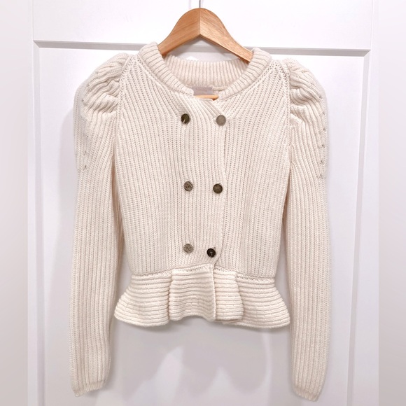 Hüming Double Breasted Puff Sleeve Skirt Knit Size XS Cardigan in Cream 🤍 - Picture 1 of 7